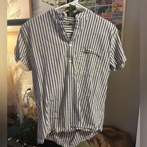 Striped half button down T-shirt